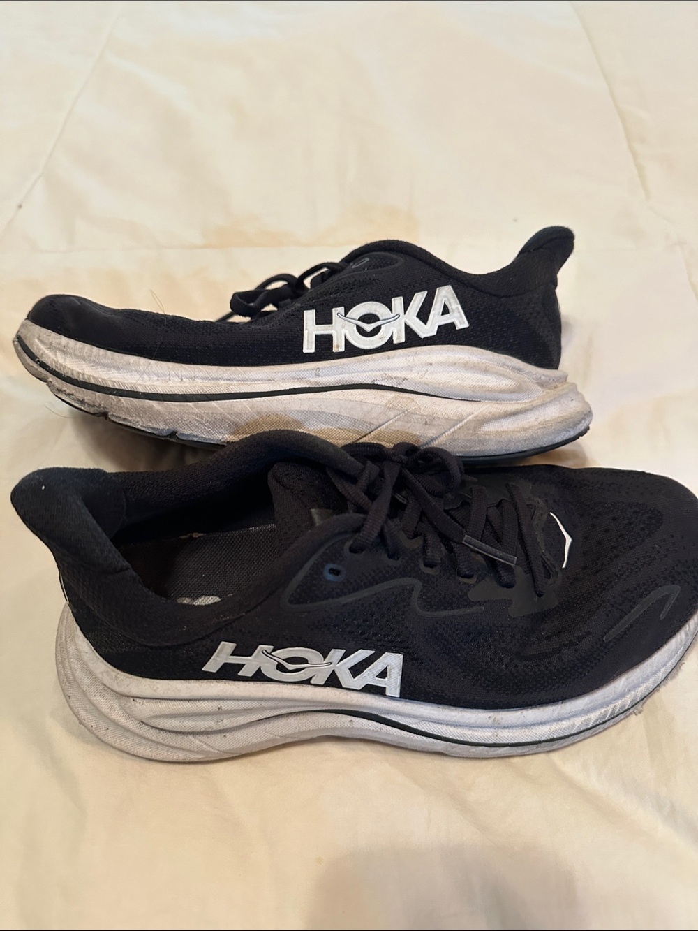 Hoka Black and White Running Sneakers